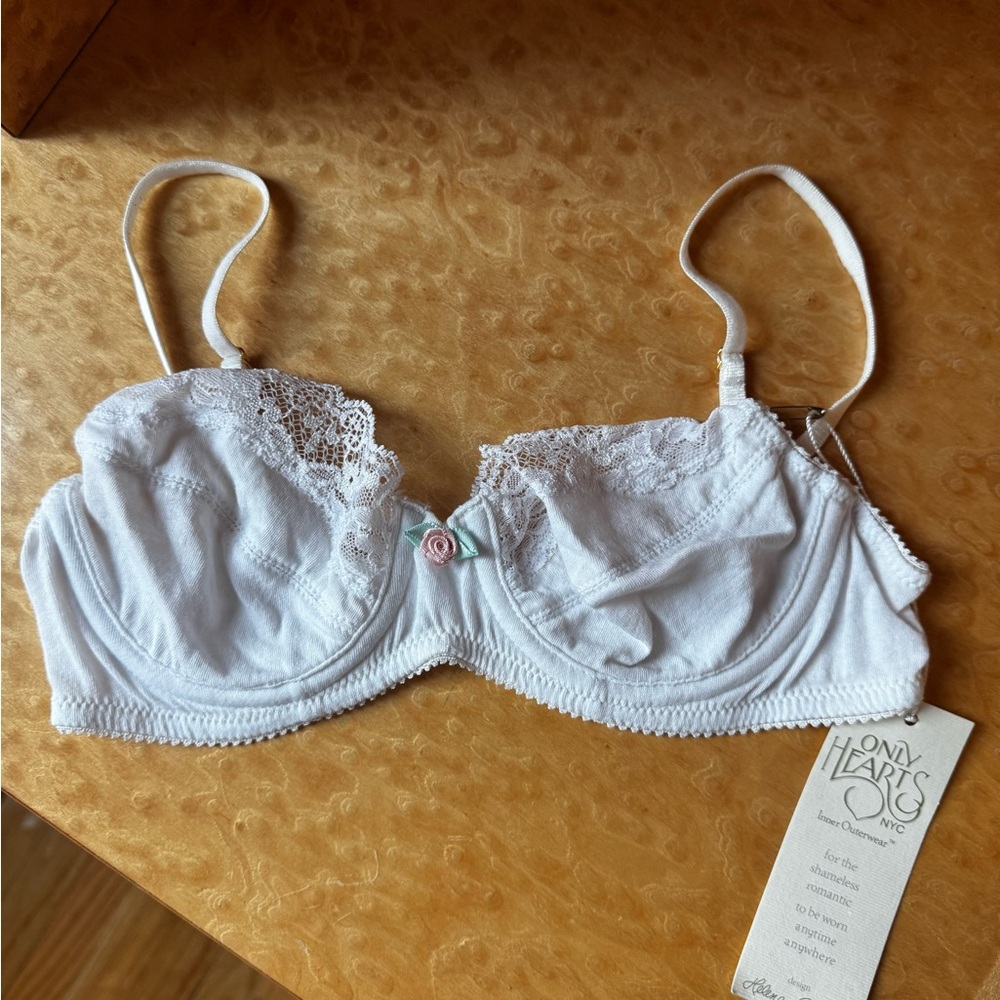 Only Hearts Organic Cotton Bra White with Lace - NWT - XS
